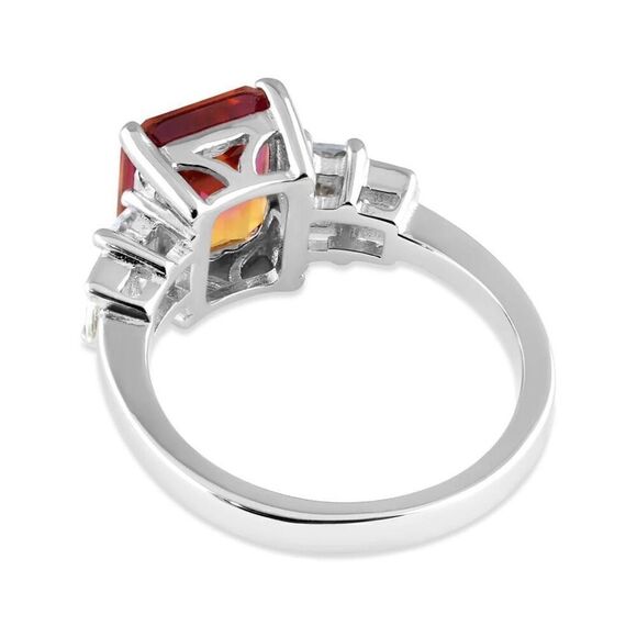 Sterling Silver Unique Padparadscha Sapphire Emerald CZ Ring - Picture 4 of 8